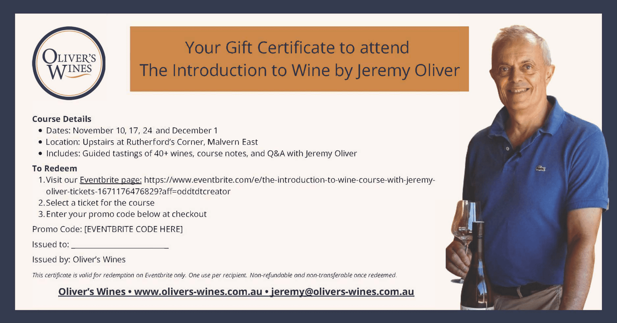 Jeremy Gift Gift Certificate - Introduction to Wine Course with Jeremy Oliver ...